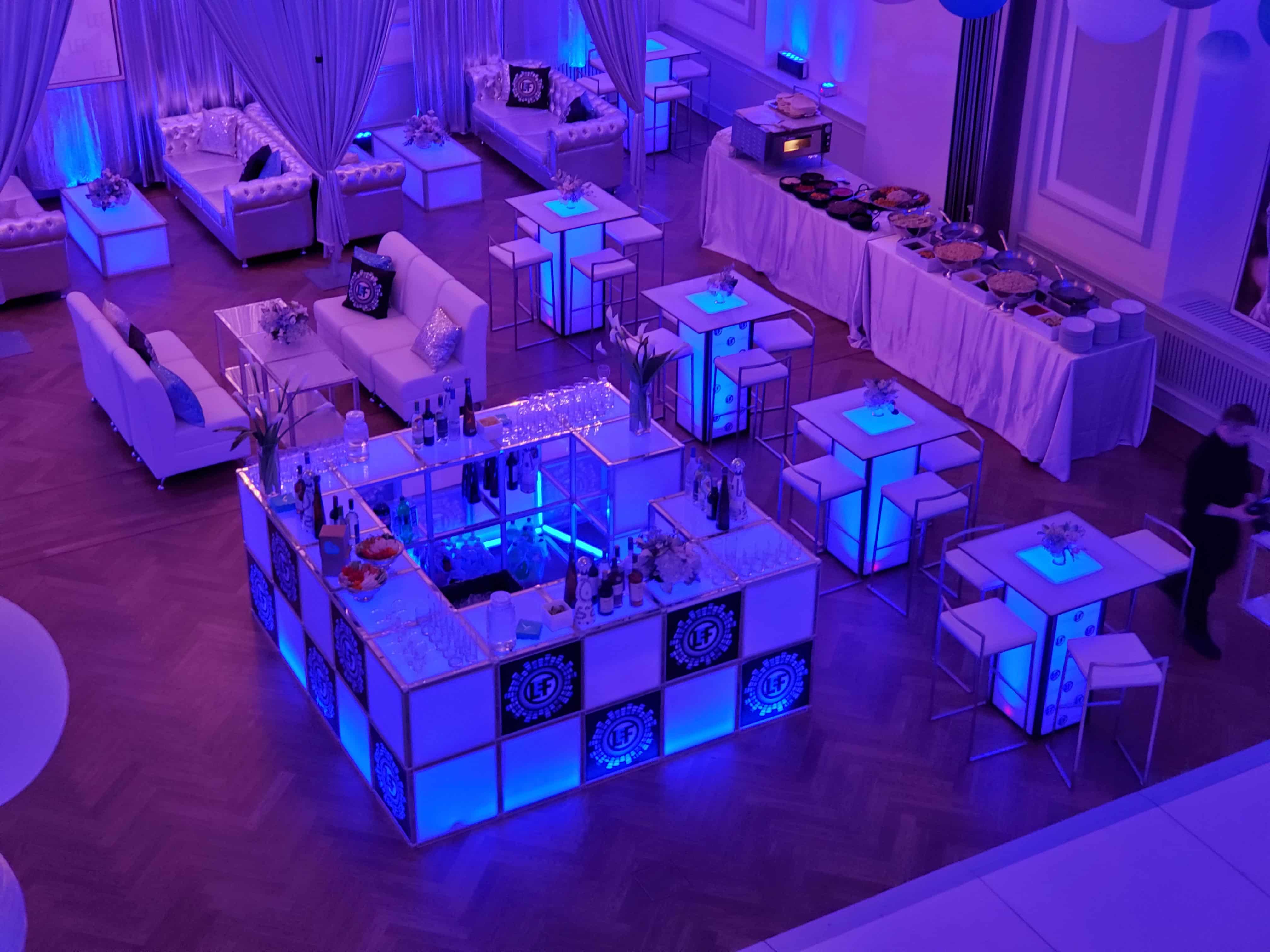 Premium event rental setup in Manhattan featuring custom lounge furniture, branded environments, trade show rentals, and experiential marketing installations.