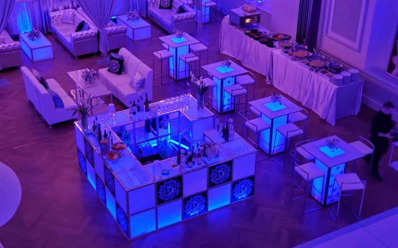 Premium event rental setup in Manhattan featuring custom lounge furniture, branded environments, trade show rentals, and experiential marketing installations.