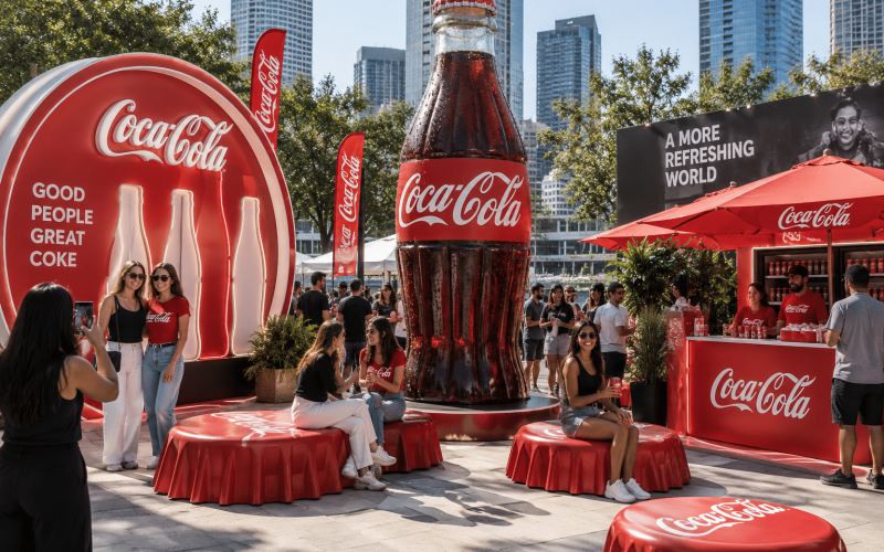 Custom props for brand activations featuring oversized branded displays, interactive experiential elements, and custom event fabrication
