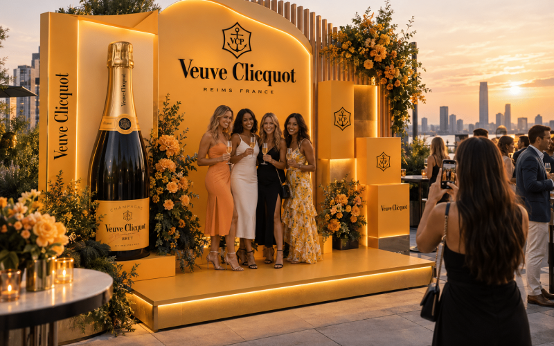 Branded event backdrop designed for live events featuring dimensional graphics, integrated lighting, and a custom photo opportunity for attendee engagement
