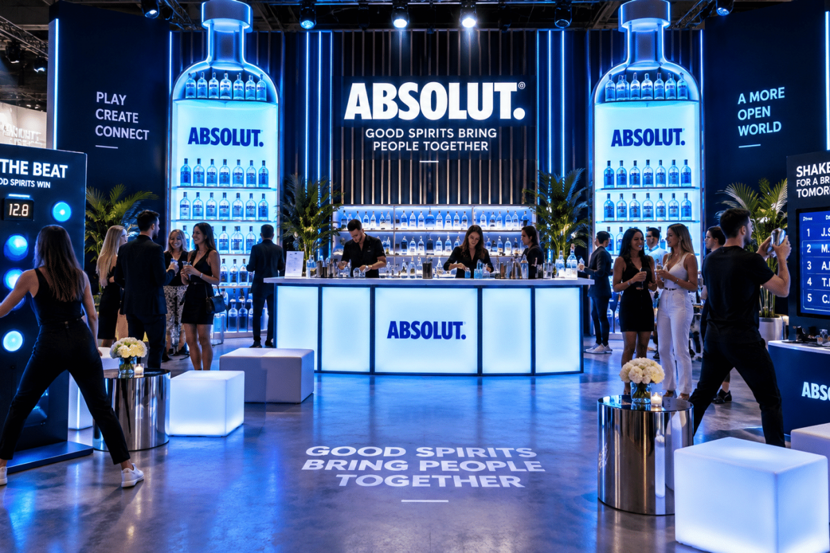 Gamified brand activation with interactive challenges, digital scoring, custom fabrication, and guests competing at a live event.