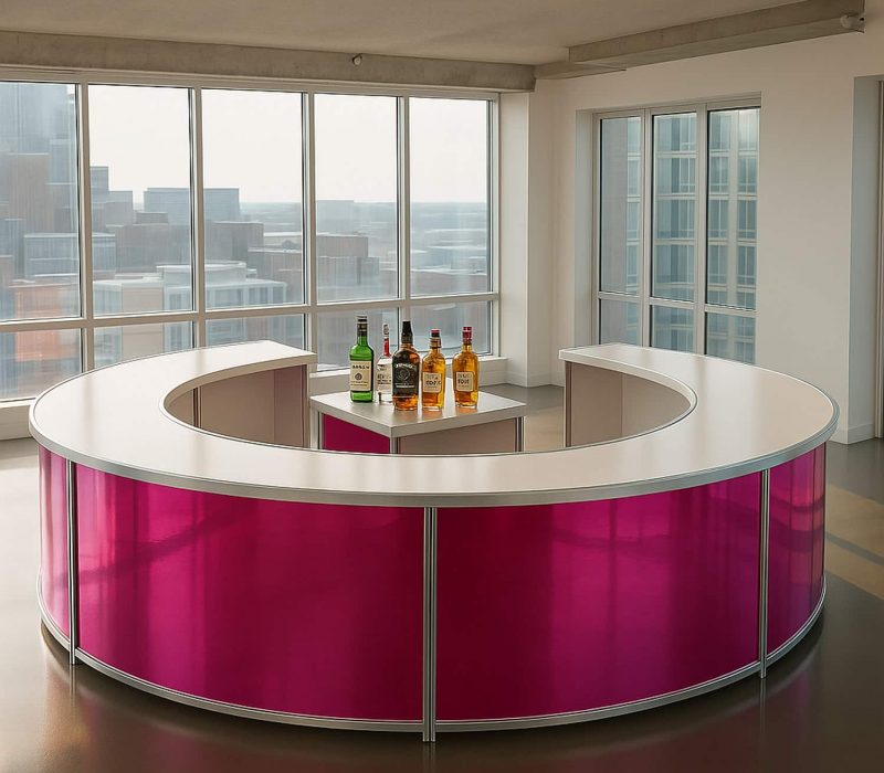 Custom Branded Circle Bar with Metallic Pink Panels